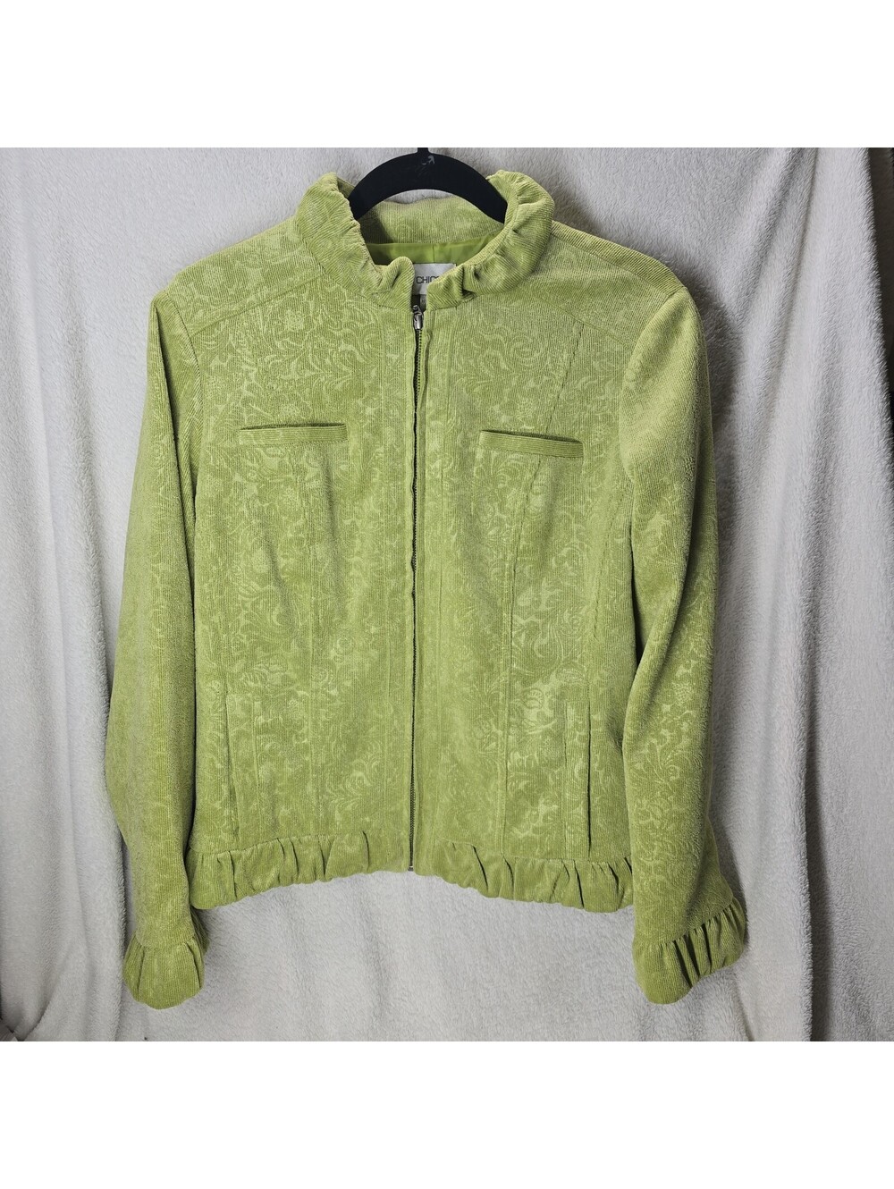 CHICO'S Women's Medium Lightweight zip jacket LIME GREEN Corduroy-like fabric